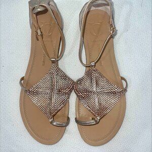 NEW Vince Camuto Rose Gold Rhinestone Flat Sandals Size 8.5, Summer Party Shoes